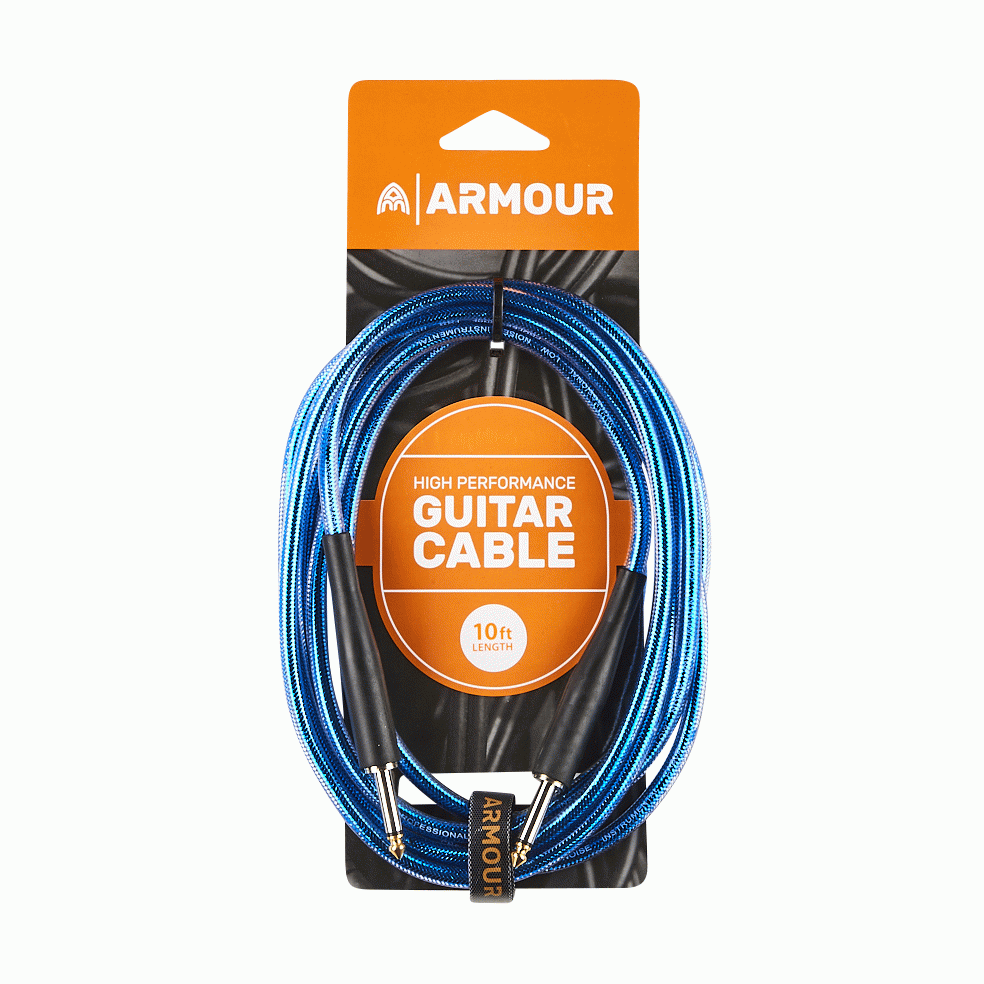 Armour GC10B Guitar 10 Foot Transparent Blue Lead - ARMOUR