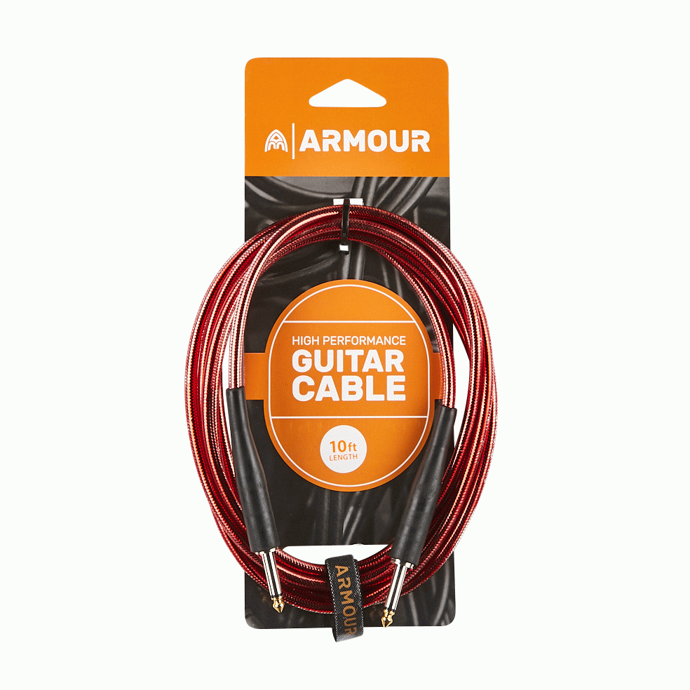 Armour GC10R Guitar 10 Foot Transparent Red Lead - ARMOUR