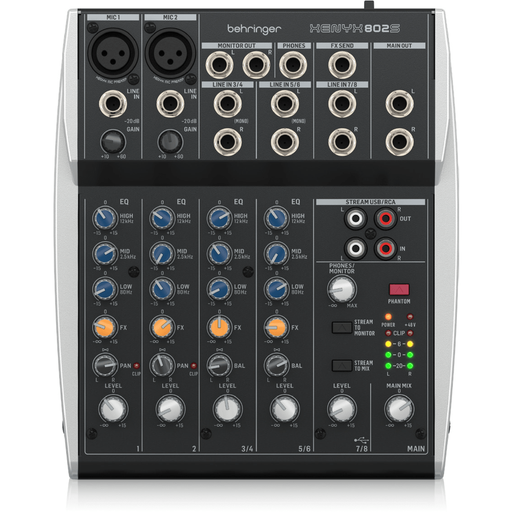 BEHRINGER XENYX 802S 8 CHANNEL MIXER WITH USB - BEHRINGER