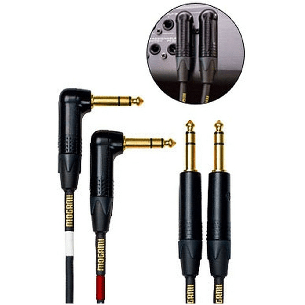 Mogami Gold Stereo Keyboard Balanced TRS - TRS Right - Angled Cable Set (10ft) - MOGAMI