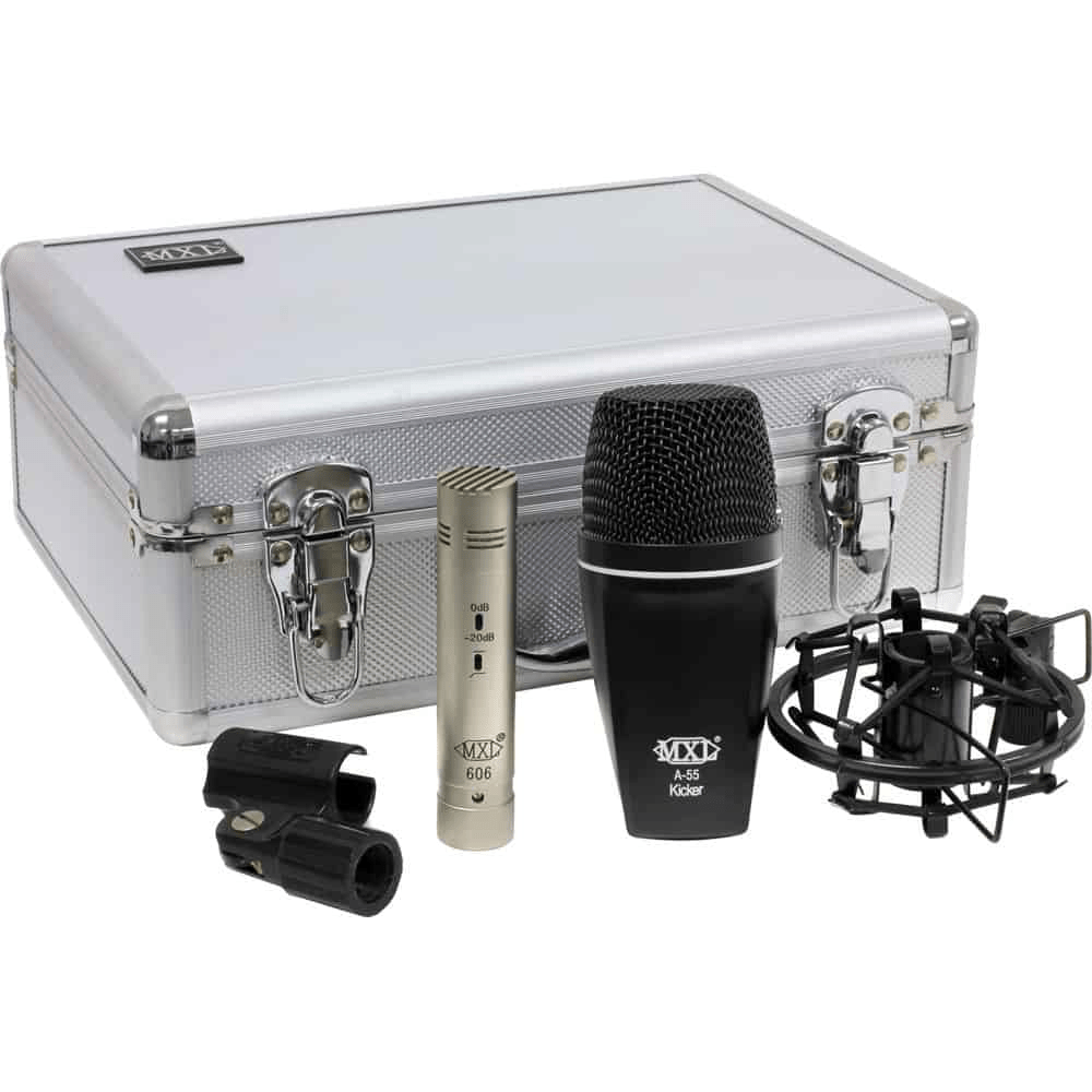 MXL Essential Drum Kick A55 Snare 606 Microphone Case w/ Shockmount - MXL