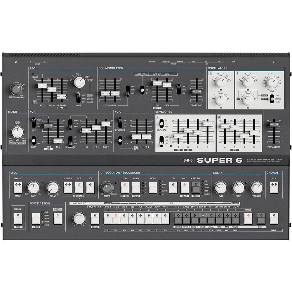 UDO Audio Super 6 12 - Voice Polyphonic Analog - Hybrid Desktop Synthesizer (Dark) - UDO AUDIO